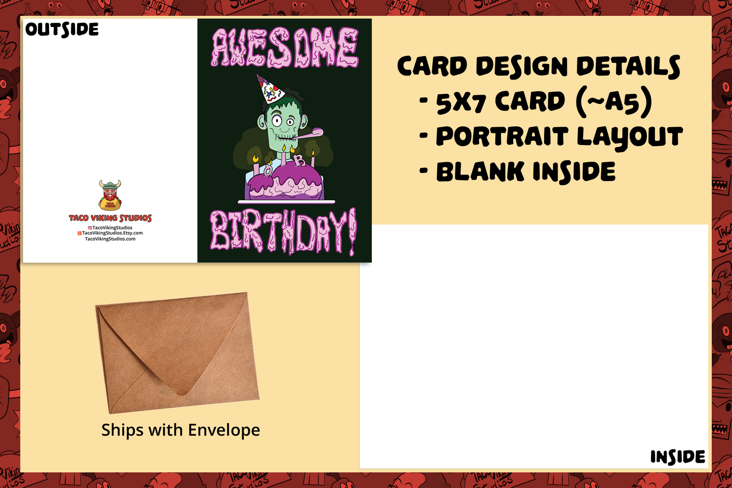 "Awesome Birthday with Brain Cake" Zombie Birthday Card