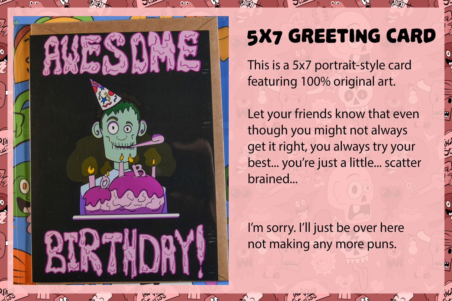 "Awesome Birthday with Brain Cake" Zombie Birthday Card