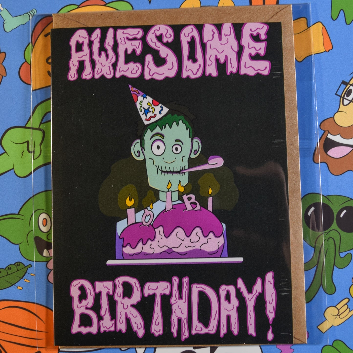 "Awesome Birthday with Brain Cake" Zombie Birthday Card