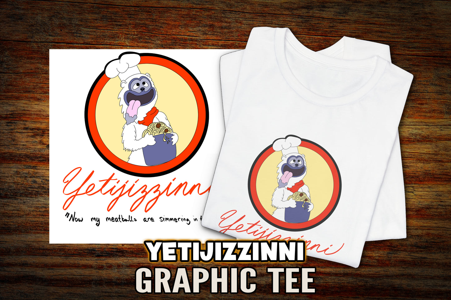 "Yetijizzini" Canned Spaghetti Mascot T-Shirt