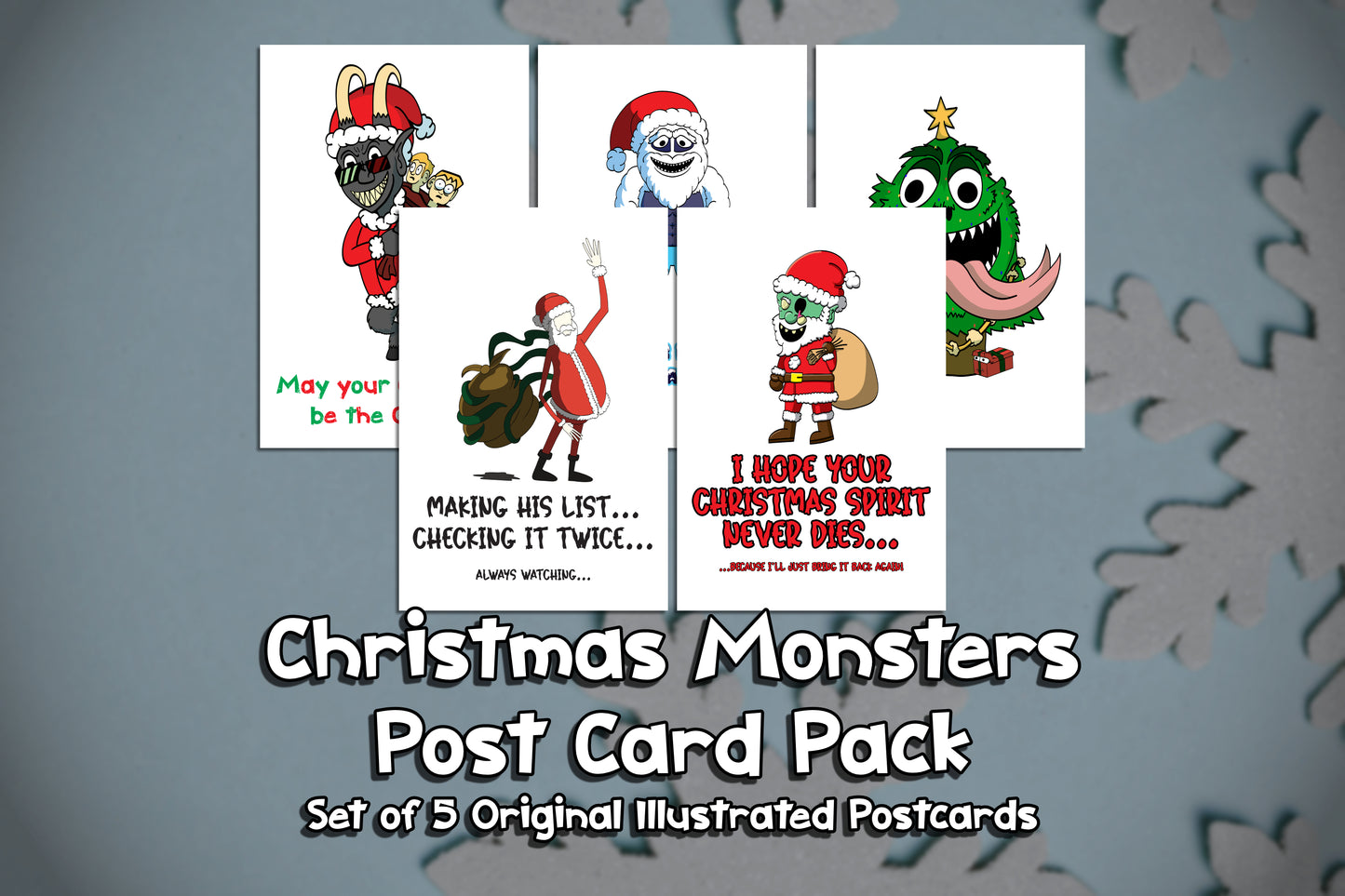 Taco Viking Studios Christmas Monster Post Card Pack – 5 Original Illustrations