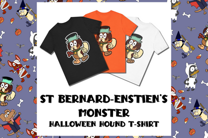 St Bernard-enstein's Monster Halloween Dog T-Shirt - Frankenstein Dog Tee, Funny Halloween Shirt, Unisex Graphic Tee, Hand-Drawn Art