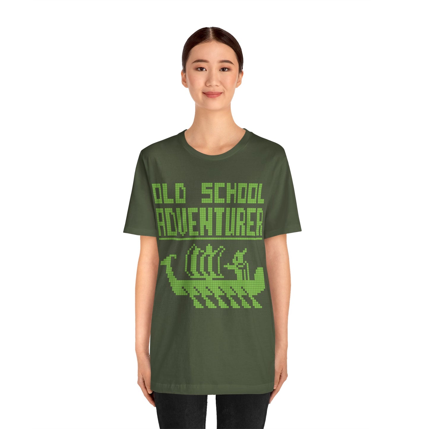 Old School Adventurer T-Shirt - Retro Pixel Art Viking Ship Design