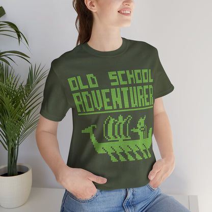 Old School Adventurer T-Shirt - Retro Pixel Art Viking Ship Design