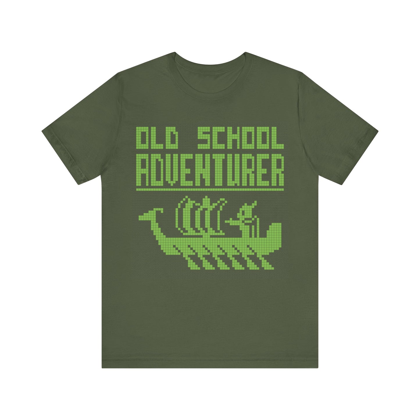 Old School Adventurer T-Shirt - Retro Pixel Art Viking Ship Design