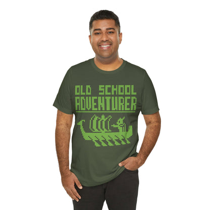 Old School Adventurer T-Shirt - Retro Pixel Art Viking Ship Design