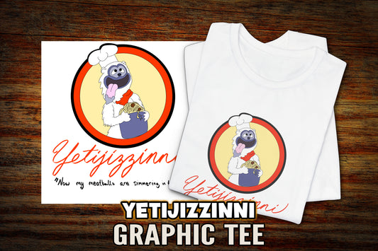 "Yetijizzini" Canned Spaghetti Mascot Graphic T-Shirt