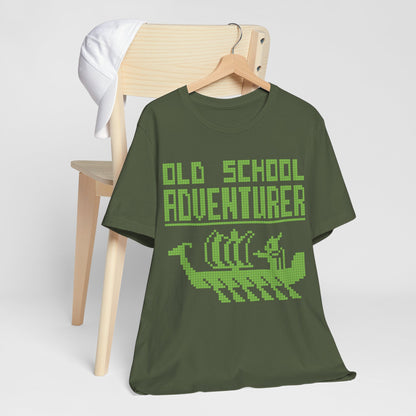 Old School Adventurer T-Shirt - Retro Pixel Art Viking Ship Design