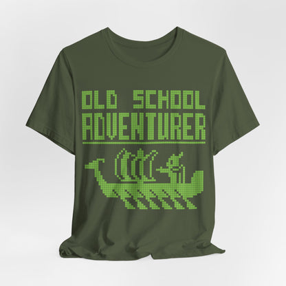 Old School Adventurer T-Shirt - Retro Pixel Art Viking Ship Design