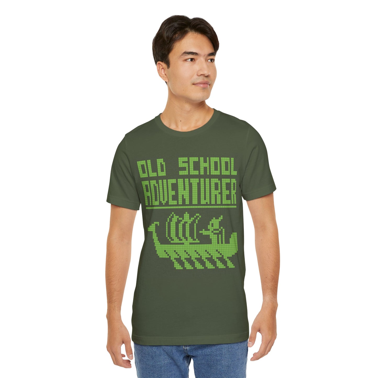 Old School Adventurer T-Shirt - Retro Pixel Art Viking Ship Design