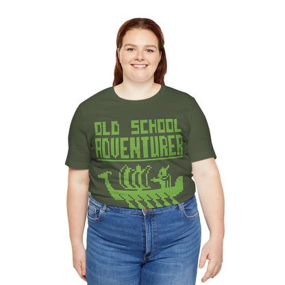 Old School Adventurer T-Shirt - Retro Pixel Art Viking Ship Design