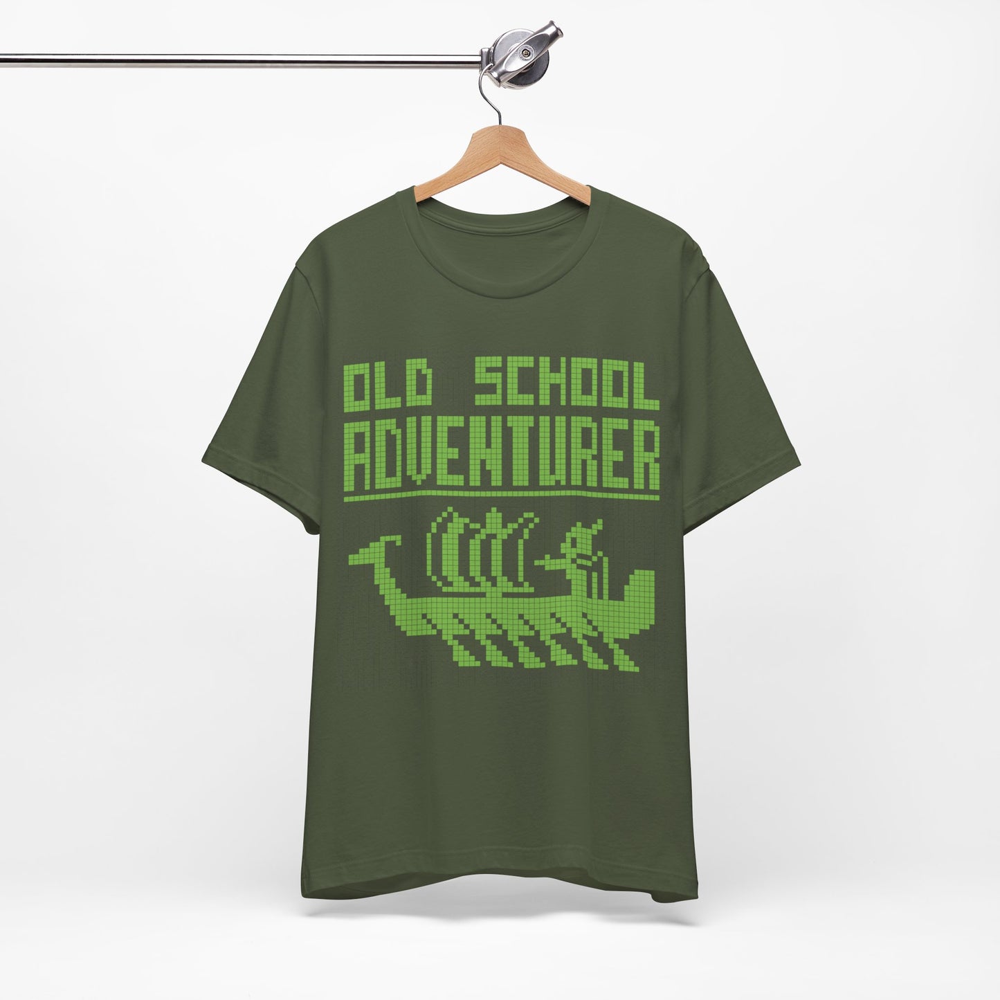 Old School Adventurer T-Shirt - Retro Pixel Art Viking Ship Design