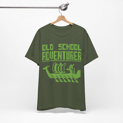 Old School Adventurer T-Shirt - Retro Pixel Art Viking Ship Design