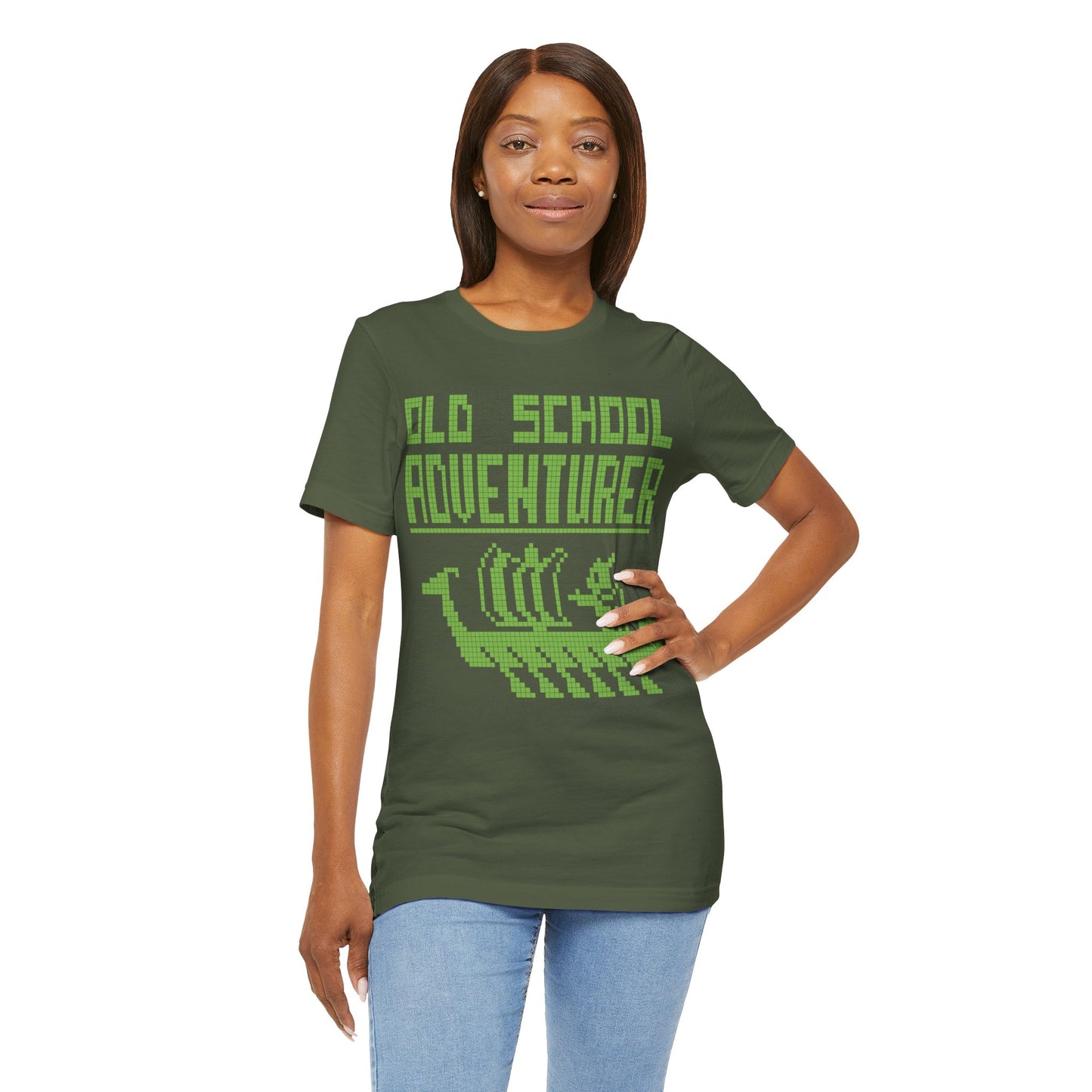 Old School Adventurer T-Shirt - Retro Pixel Art Viking Ship Design