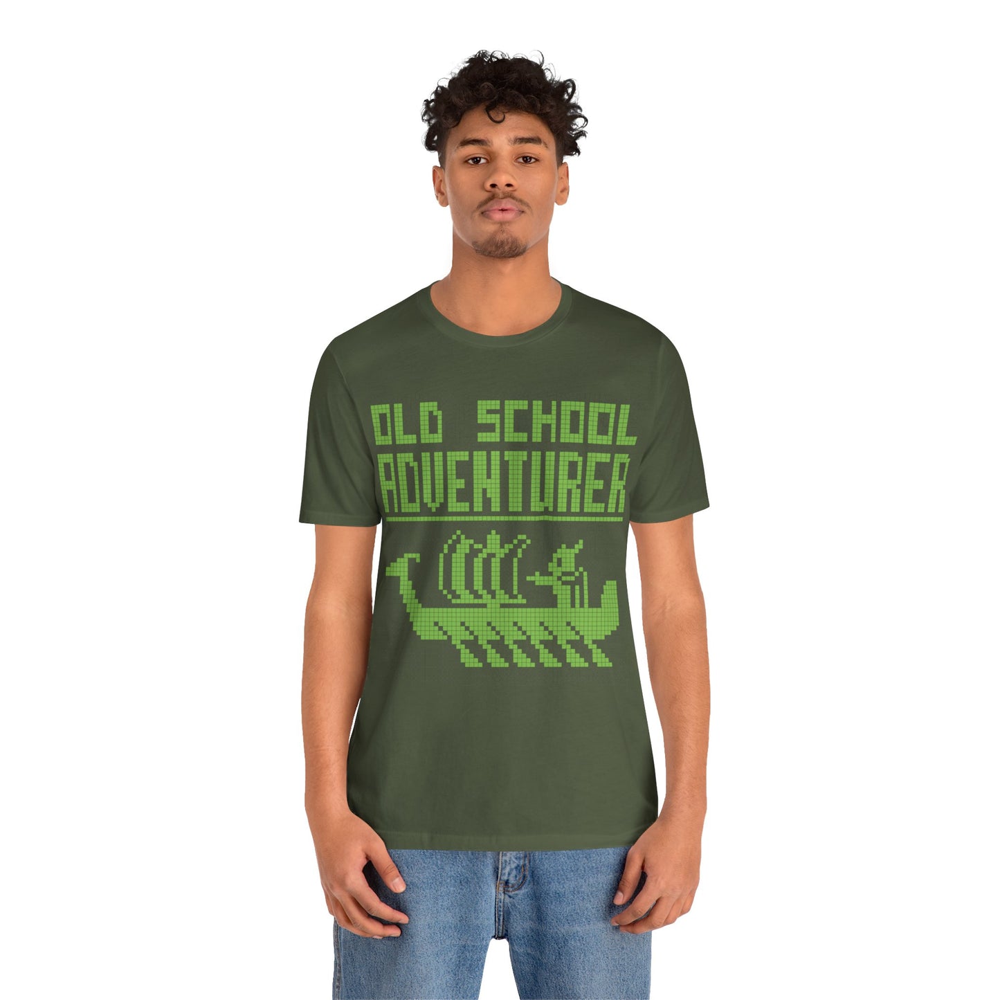 Old School Adventurer T-Shirt - Retro Pixel Art Viking Ship Design