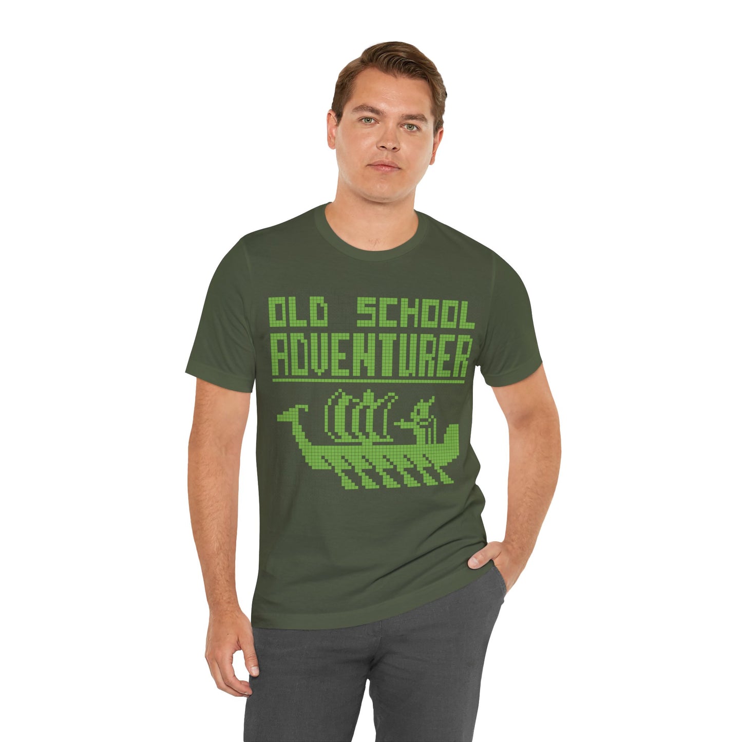 Old School Adventurer T-Shirt - Retro Pixel Art Viking Ship Design