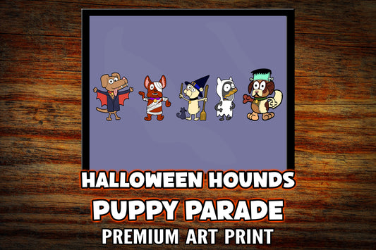 "Halloween Hounds Puppy Parade" 8x10 Art Print